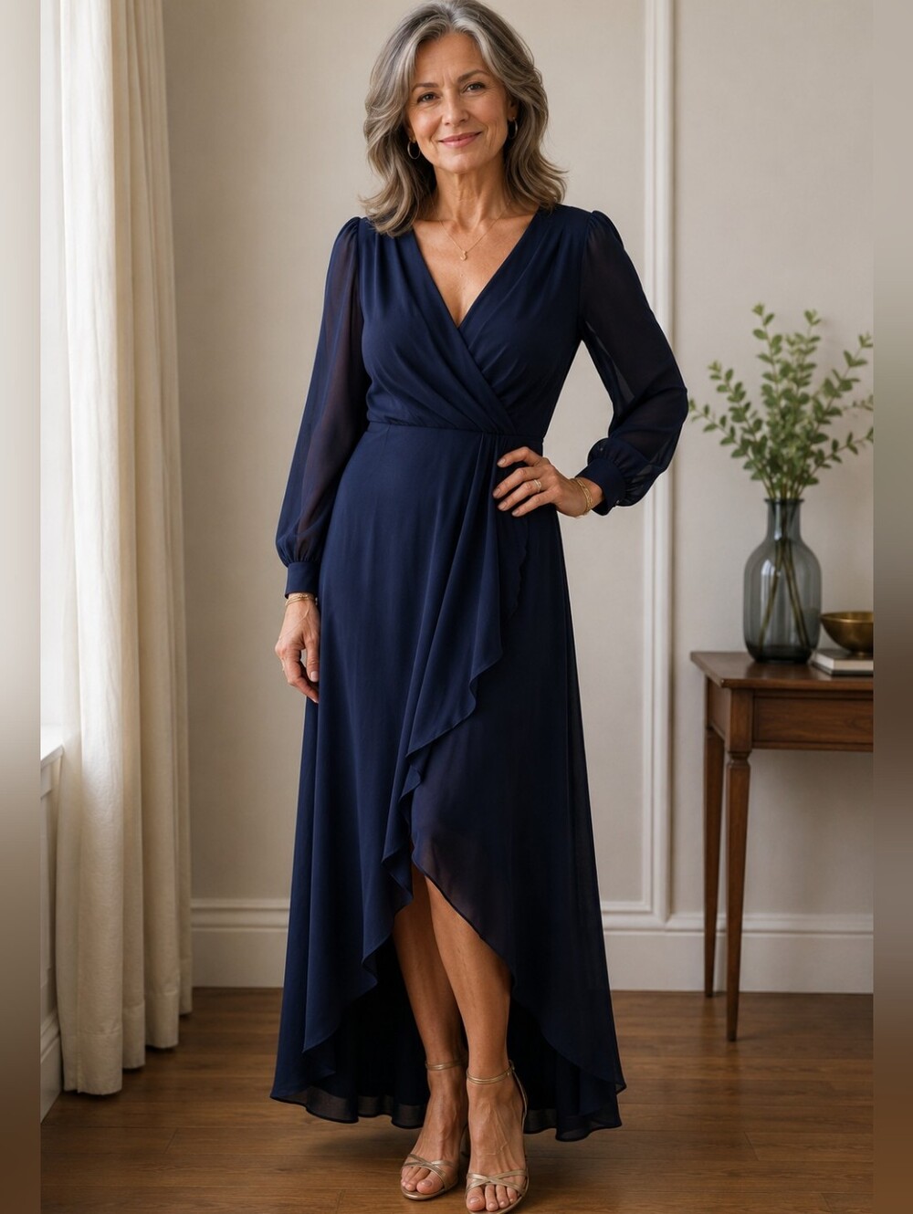 le chateau Navy Blue High-Low Wrap Dress
